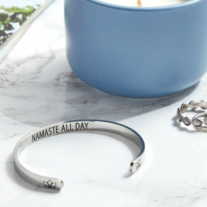 Inspirational Wrist Cuff Bracelet for Women, Namaste All Day (2.6x2 In)