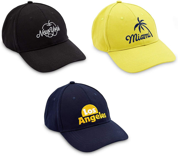 Baseball Caps for Men and Women, Los Angeles, Miami, New York (3 Pack) Black
