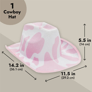 Light Pink Cowboy Hat for Women, Men, Cowgirl, Cow Print Design for Western Party, Costume (Adult Size)