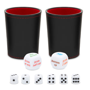 Drinking Dice Game Set for Adults with 2 Leather Cups and Fun Dices for Drunk Frenzy Party (16 Pieces)