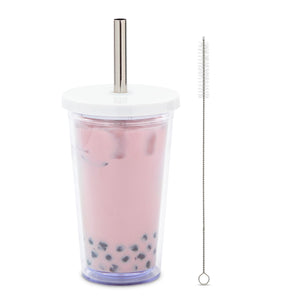 Reusable Boba Cup with Lid and Straw, To-Go Bubble Tea Set (17 oz)