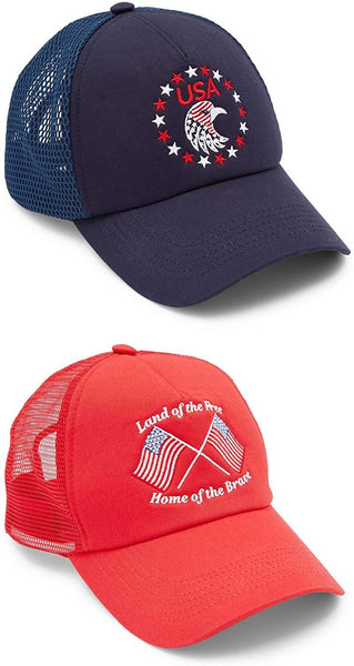 Patriotic Trucker Hats for Men, American Flag, Eagle (One Size, 2 Pack)