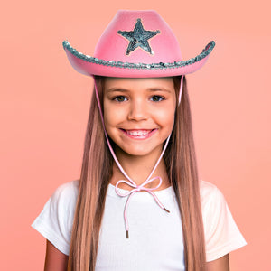 4-Pack Pink Cowboy Hats - Cute Felt Cowgirl Hats with Western Star for Costume, Dress Up Party (Adult Size)