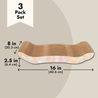 3-Pack Cat Scratcher Bed for Furniture Protection, Training, Indoor Kittens, Reversible Corrugated Cardboard, Modern Sofa Scratching Pad with 3 Catnip Bags (16x8x2.5 In)