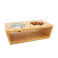 3 Piece Dog and Cat Food and Water Bowl Set with Bamboo Feeder Stand (4.5 x 13 In)