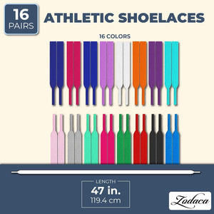 16-Pair Shoelaces Athletic Shoe Laces Strings Replacement for Sport Shoes, Sneakers, Boots 47-Inch, 16 Colors