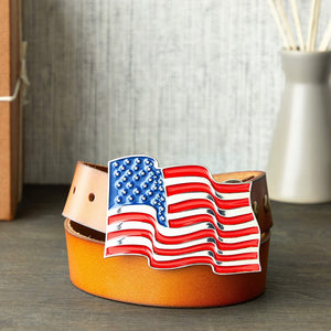 USA American Flag Belt Buckle for Men, Patriotic Western Cowboy Accessories, 4 x 2.8 in