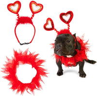 Valentines Dog Clothes, Heart Headband and Collar for Med to Large Dogs (2 Pieces)