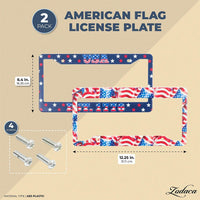 Zodaca American Flag License Plate Frame with Screws (12.25 x 6.4 in, 2 Pack)