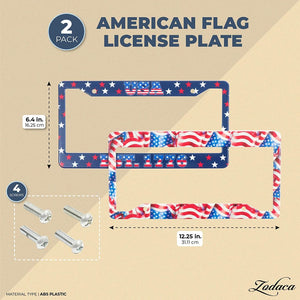 Zodaca American Flag License Plate Frame with Screws (12.25 x 6.4 in, 2 Pack)