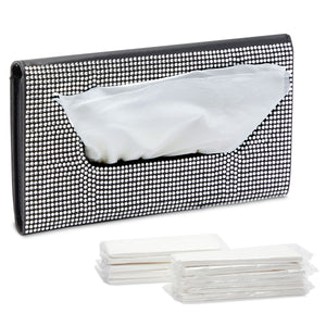 Silver Bling Sun Visor Tissue Holder for Car, 12 Bags of Refill Tissues, 24 Sheets Each