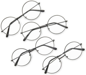 4 Pack Fake Round Wizard Glasses for Halloween Magic Party Costumes Eyewear Accessories Favors, Black
