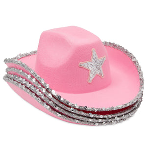 4-Pack Pink Cowboy Hats - Cute Felt Cowgirl Hats with Western Star for Costume, Dress Up Party (Adult Size)