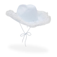 Womens Cowboy Hat - Cute, Fluffy, Sparkly Cowgirl Hat with Feathers for Halloween Costume, Dress Up Birthday, Bachelorette Party Accessories (White)