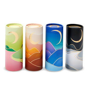 8 Pack Round Tissue Boxes for Car Cup Holder, Travel Size Refill Cylinder, 4 Moon and Landscape Gold Foil Designs (50 Tissues Per Container)