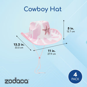 Pink Cow Print Girls Cowboy Hat for Kids and Cowgirls (One Size, 4 Pack)
