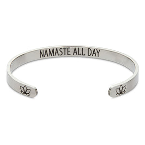 Inspirational Wrist Cuff Bracelet for Women, Namaste All Day (2.6x2 In)