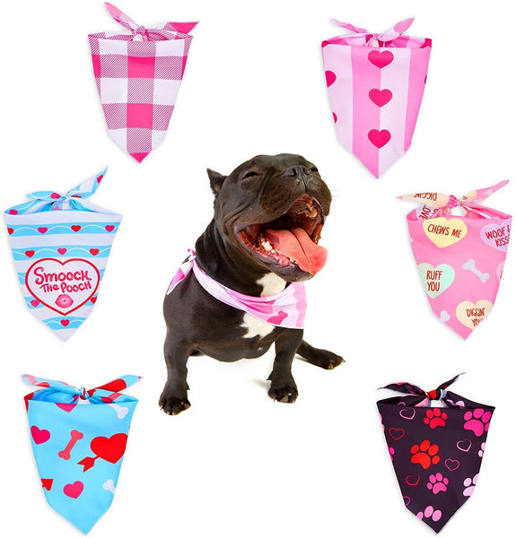 Valentine Dog Bandanas for Large Pets, 6 Designs (25.25 x 12.5 in, 6 Pack)