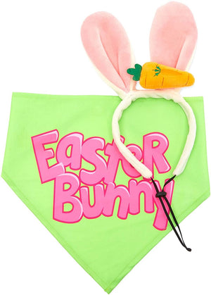 Dog Easter Clothes Costume, Bunny Ears and Bandana for Med to Large (2 Piece Set)