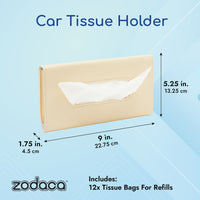 Car Visor Tissue Holder with 12 Refill Tissue Bags (Beige, 9 x 5.3 x 1.75 In, 2 Pack)
