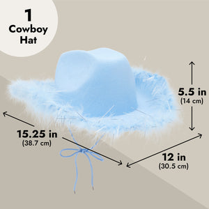 Womens Cowboy Hat - Cute, Fluffy, Sparkly Cowgirl Hat with Feathers for Halloween Costume, Dress Up Birthday, Bachelorette Party Accessories (Light Blue)