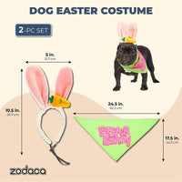 Dog Easter Clothes Costume, Bunny Ears and Bandana for Med to Large (2 Piece Set)