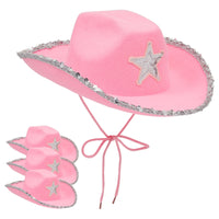 4-Pack Pink Cowboy Hats - Cute Felt Cowgirl Hats with Western Star for Costume, Dress Up Party (Adult Size)