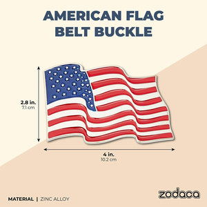 USA American Flag Belt Buckle for Men, Patriotic Western Cowboy Accessories, 4 x 2.8 in
