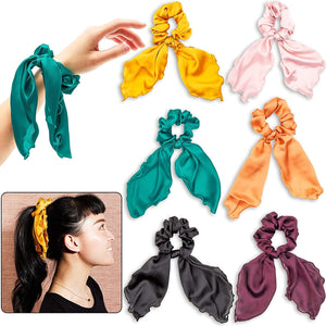 6-Piece Hair Scrunchies, Satin Silk Chiffon Elastic Hair Bands Scarfs Ties Secure Ponytails