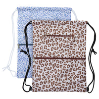 2-Pack Cinch Sack Drawstring Backpack for Beach Trips, 13x17-Inch Water Resistant Gym Bag with Zippered Front Pockets for Amusement Parks and Yoga (Animal Print)